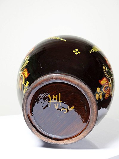 Grande vaso vintage in ceramica smaltata a mano ungherese MHV, risalente agli anni '60-'70.