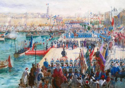 Paul Merwart 1855-1902 Tunisie, Le port de Sousse, inauguration travaux port, grand tableau