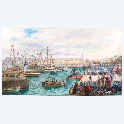 Paul Merwart 1855-1902 Tunisia, The Port of Sousse, Inauguration of Port Works, Large Painting
