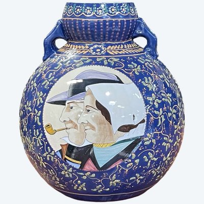 Grand vase boule en faïence de Quimper des années 30