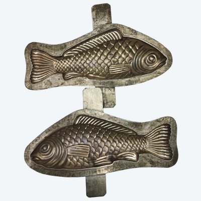 Antique Chocolate Mold, Fish Shape with Scales, High Relief, Stamped and Numbered, Collectible
