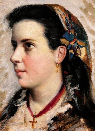 Jules GARDOT 1828-1891 Portrait d'une jeune femme italienne, tableau, Italie, vers 1870