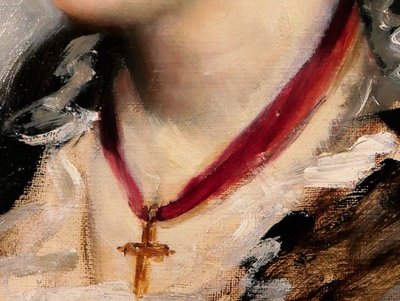 Jules GARDOT 1828-1891 Portrait d'une jeune femme italienne, tableau, Italie, vers 1870