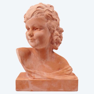 Art Deco terracotta bust of a young girl, signed Ugo Cipriani, early 20th century