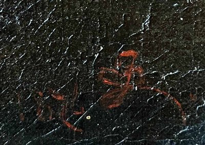 Dipinto ad olio su tela, circa 1874, Composizione floreale su trabeazione, firmato e incorniciato.