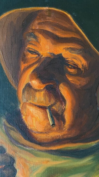 Louis Montaigu. Ritratto di un marinaio di Berck che accende una sigaretta. Olio su tela, XX secolo.