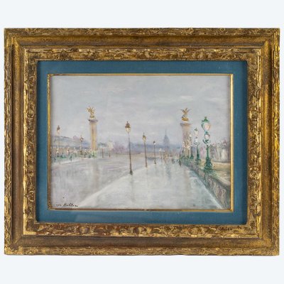 Serge Belloni (1925-2005) - Le Pont Alexandre III huile sur panneau vers 1980