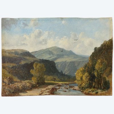 Veduta di un "Gave", dipinto (Pirenei), XIX secolo.