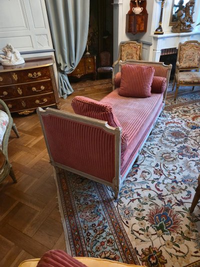 Louis XVI style reclining bed with 18th century elements, formerly reassembled.