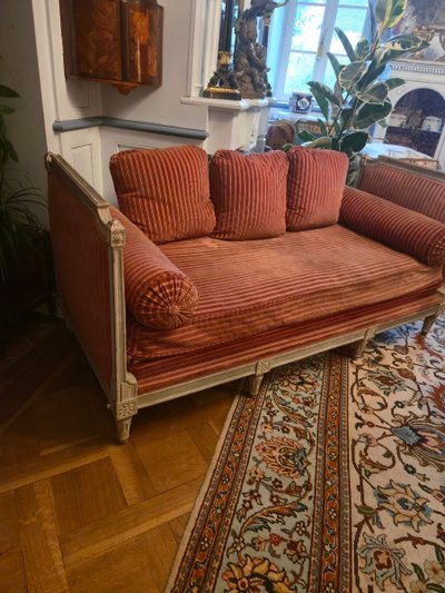 Louis XVI style reclining bed with 18th century elements, formerly reassembled.