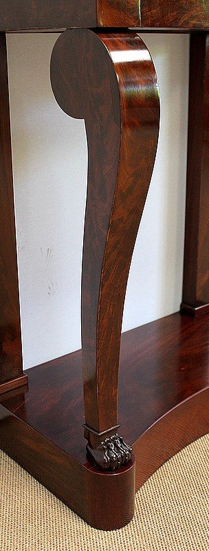 Consolle Piccola in Radica Impiallacciata di Mogano proveniente da Cuba, Epoca Restauro - Inizio XIX Secolo