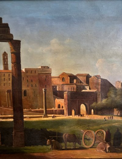 Huile sur toile encadrée - Ruines du Forum à Rome, XIXe siècle