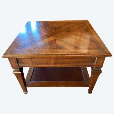Table basse en noyer massif – Marqueterie Parquet de Versailles – Style Louis XVI