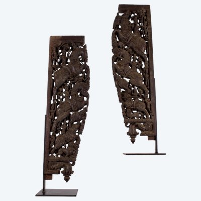 Coppia di consolle architettoniche Chettinad – Yali e cavalieri, XIX secolo