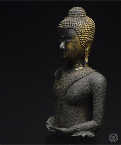 Ancien Royaume de Siam, Première moitié du XIXème siècle, Buste du Bouddha Maravijaya, Bronze