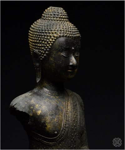 Ancien Royaume de Siam, Première moitié du XIXème siècle, Buste du Bouddha Maravijaya, Bronze