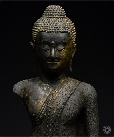 Ancien Royaume de Siam, Première moitié du XIXème siècle, Buste du Bouddha Maravijaya, Bronze