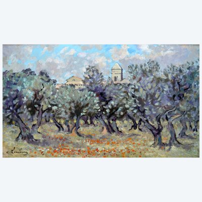 HAMBOURG André (1909-1999) "Champ d'oliviers à Saint Rémy de Provence" Alpilles Van Gogh Paris 
