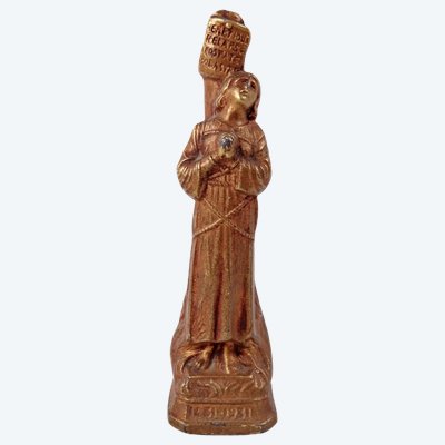 Giovanna d'Arco al rogo, scultura in lega di zinco in stile Art Déco che celebra il suo 500° anniversario, inizio XX secolo.