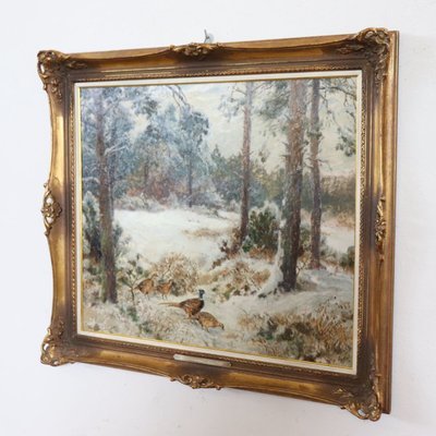 Faisans dans la neige, peinture à l'huile sur panneau, signée Wilhelm Buddenberg