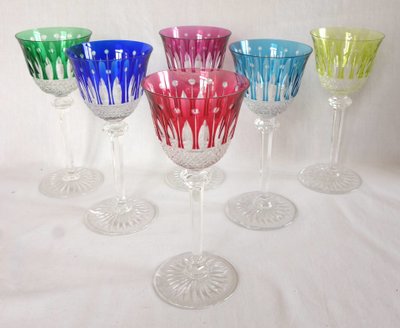 6 verres à vin du Rhin en cristal de St Louis, modèle Tommy - cristal overlay - signés