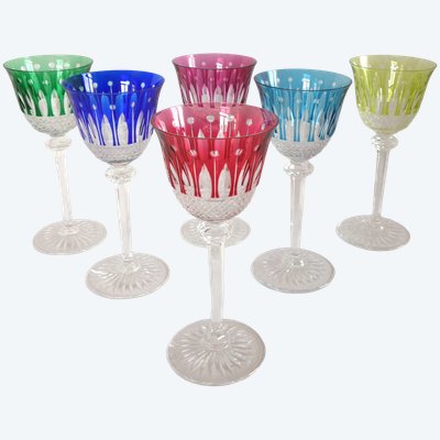 6 verres à vin du Rhin en cristal de St Louis, modèle Tommy - cristal overlay - signés