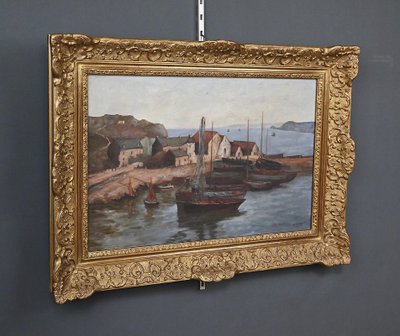 Dipinto "Il porto di Camaret", olio su tela, firmato H. Callot - Inizi del XX secolo