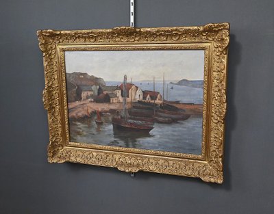 Dipinto "Il porto di Camaret", olio su tela, firmato H. Callot - Inizi del XX secolo