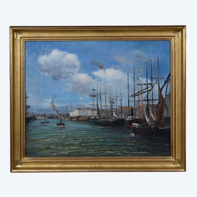 Painting "Port Scene", Oil on Canvas, signed F. Nicoli – 20th century
