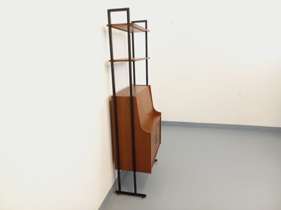 Vintage modular secretary desk bookcase in teak and metal from the 1960s