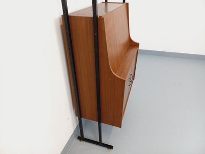 Vintage modular secretary desk bookcase in teak and metal from the 1960s