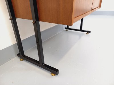 Vintage modular secretary desk bookcase in teak and metal from the 1960s