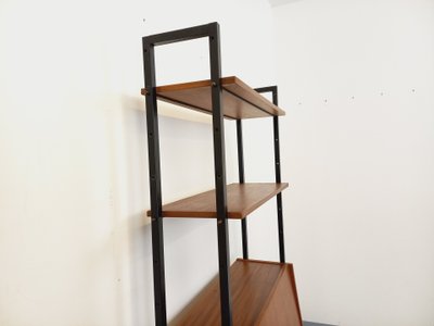Vintage modular secretary desk bookcase in teak and metal from the 1960s