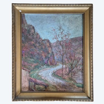 DEUX HUILES SUR CARTON "PAYSAGE D'AUVERGNE" PAR P.RAYMOND 1928