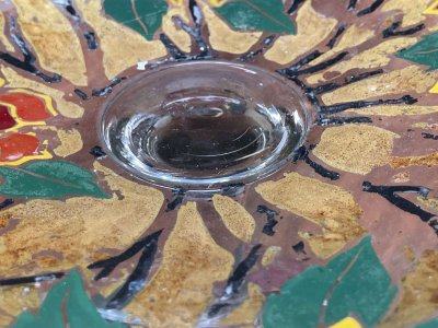 Stemmed enameled glass bowl signed LEG for LEGRAS