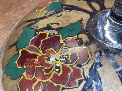 Stemmed enameled glass bowl signed LEG for LEGRAS