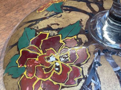 Stemmed enameled glass bowl signed LEG for LEGRAS