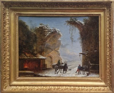 César Van LOO (Attribué à) - Porte de ville en ruine près d'une forge