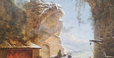 César Van LOO (Attribué à) - Porte de ville en ruine près d'une forge