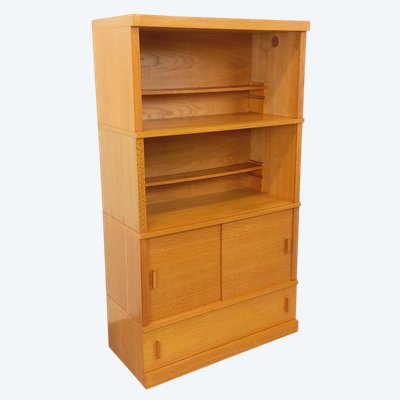 Meuble bibliothèque de rangement vintage en bois de chêne des années 60