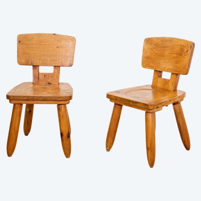 Brutalistische Stühle aus Ulme, 1970er Jahre, 2er Set