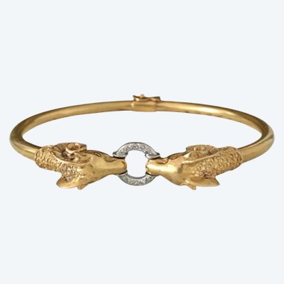 Bracelet deux têtes de béliers en or 18K et diamants