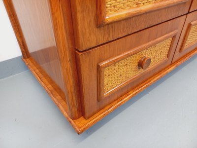 Vintage wardrobe in woven rattan and Maugrion wood for Roche-Bobois from the 70s