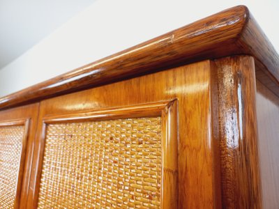 Vintage wardrobe in woven rattan and Maugrion wood for Roche-Bobois from the 70s