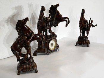 “Les Chevaux de Marly” fireplace set, after G. Coustou – Early 20th century