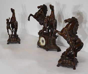 “Les Chevaux de Marly” fireplace set, after G. Coustou – Early 20th century