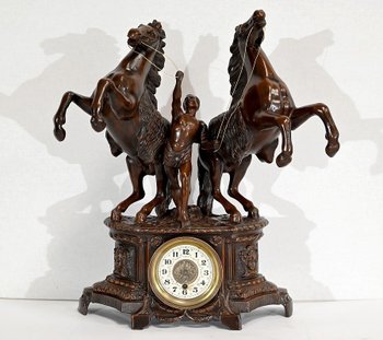 “Les Chevaux de Marly” fireplace set, after G. Coustou – Early 20th century