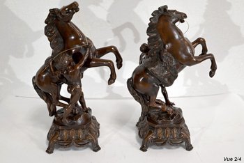 “Les Chevaux de Marly” fireplace set, after G. Coustou – Early 20th century