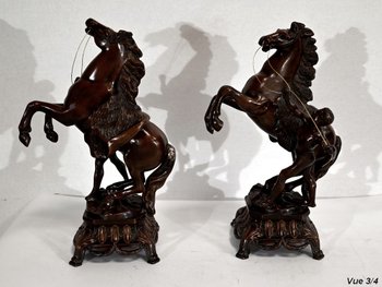 “Les Chevaux de Marly” fireplace set, after G. Coustou – Early 20th century