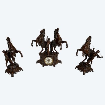 “Les Chevaux de Marly” fireplace set, after G. Coustou – Early 20th century